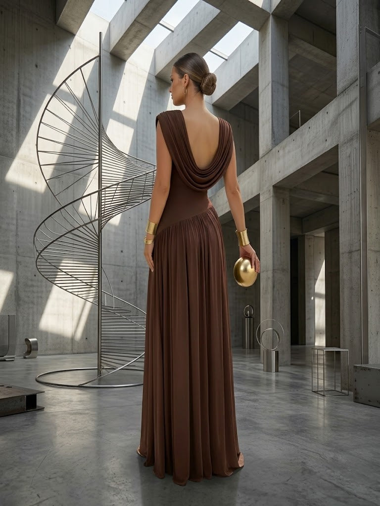 Elegant Waist-cinching Pleated Evening Gown Sleeveless Slit Long Dress
